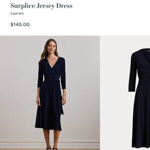 Women's Blue Dress Size 16 Ralph Lauren A-Line Midi Dress V Neck.